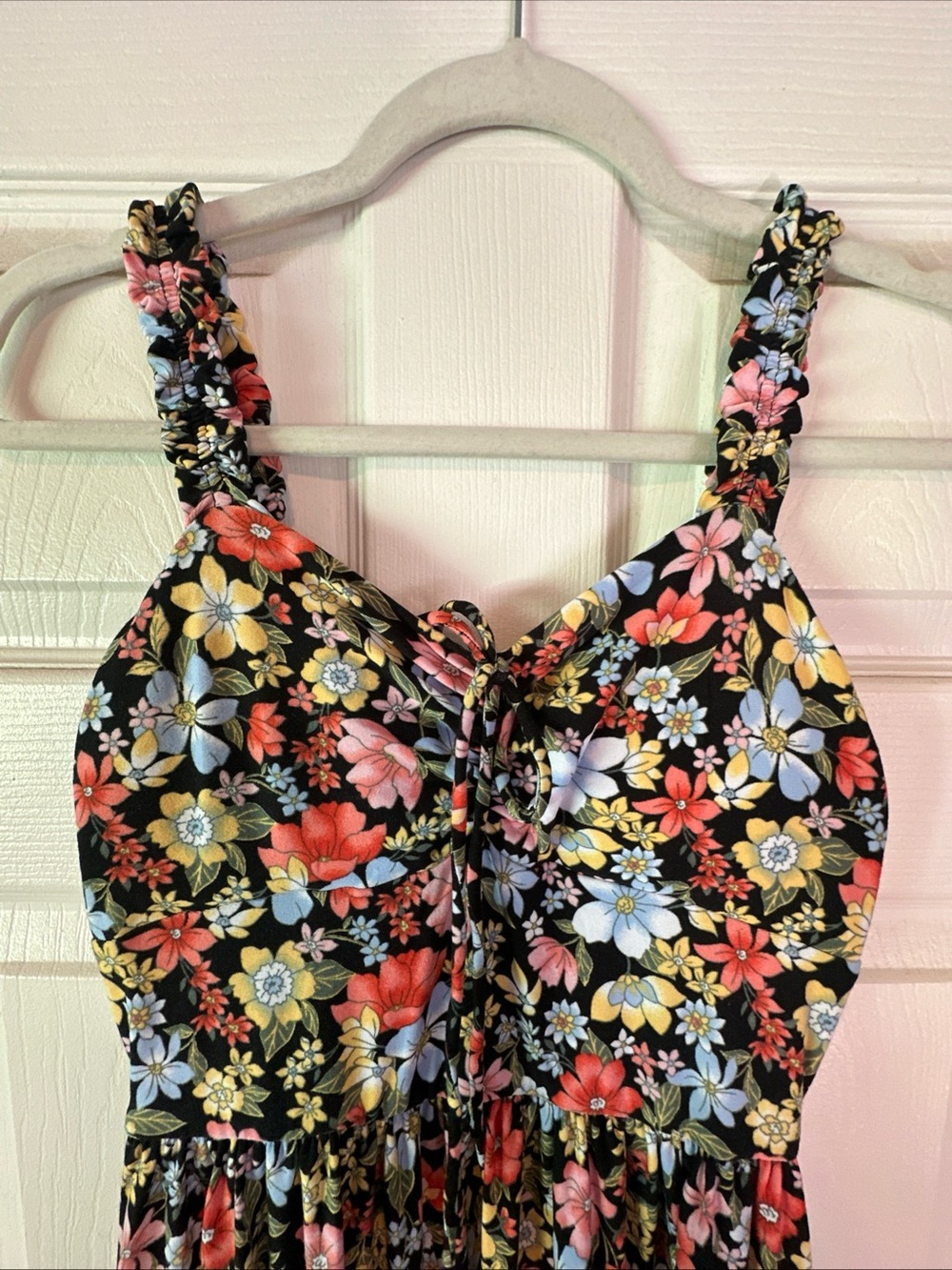 Dereck Heart Floral Tie-Front Maxi Sundress Black with Multicolor Flowers - Picture 2 of 3